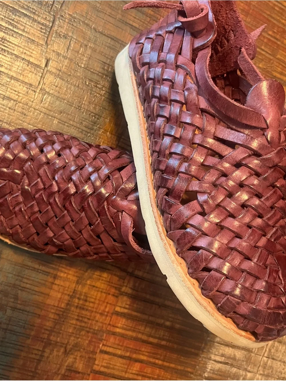 Huaraches Boot v3 Women’s Woven Leather Sandals - Burgundy - Picture 3 of 5